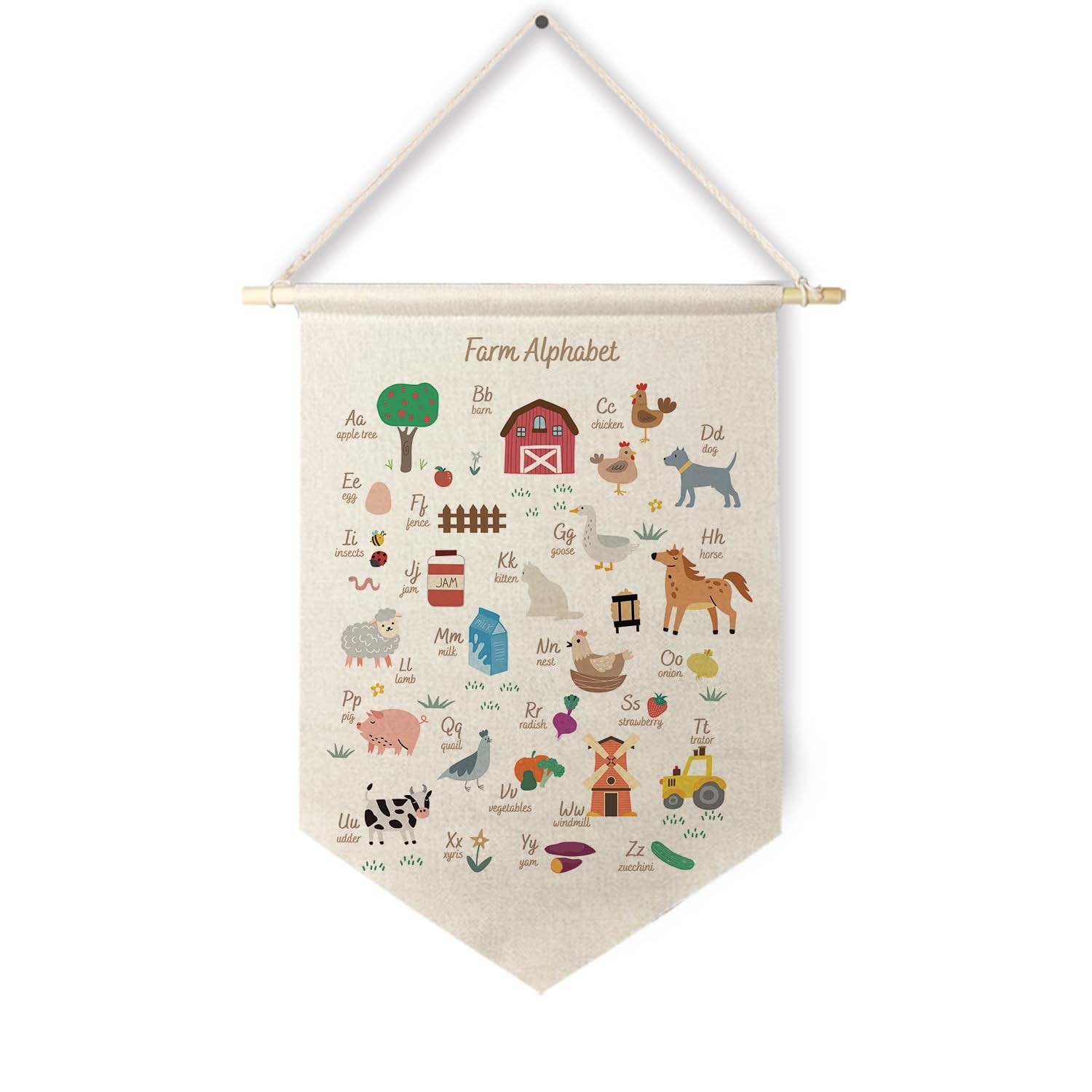 Qpenm Farm Animals Alphabet Hanging Wall Canvas Banner, Farm Animal Nursery A…