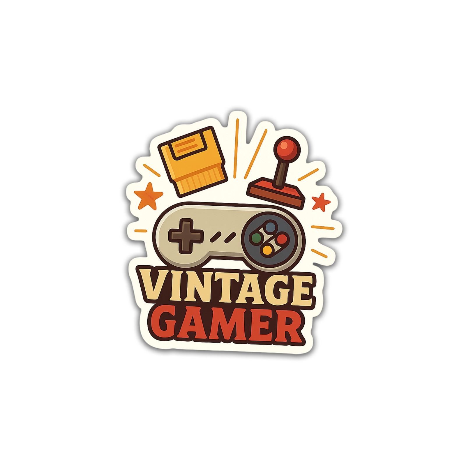 Vintage Gamer 3.5 Inch Sticker Retro Joystick Cartridge Vinyl Decal Clip Art