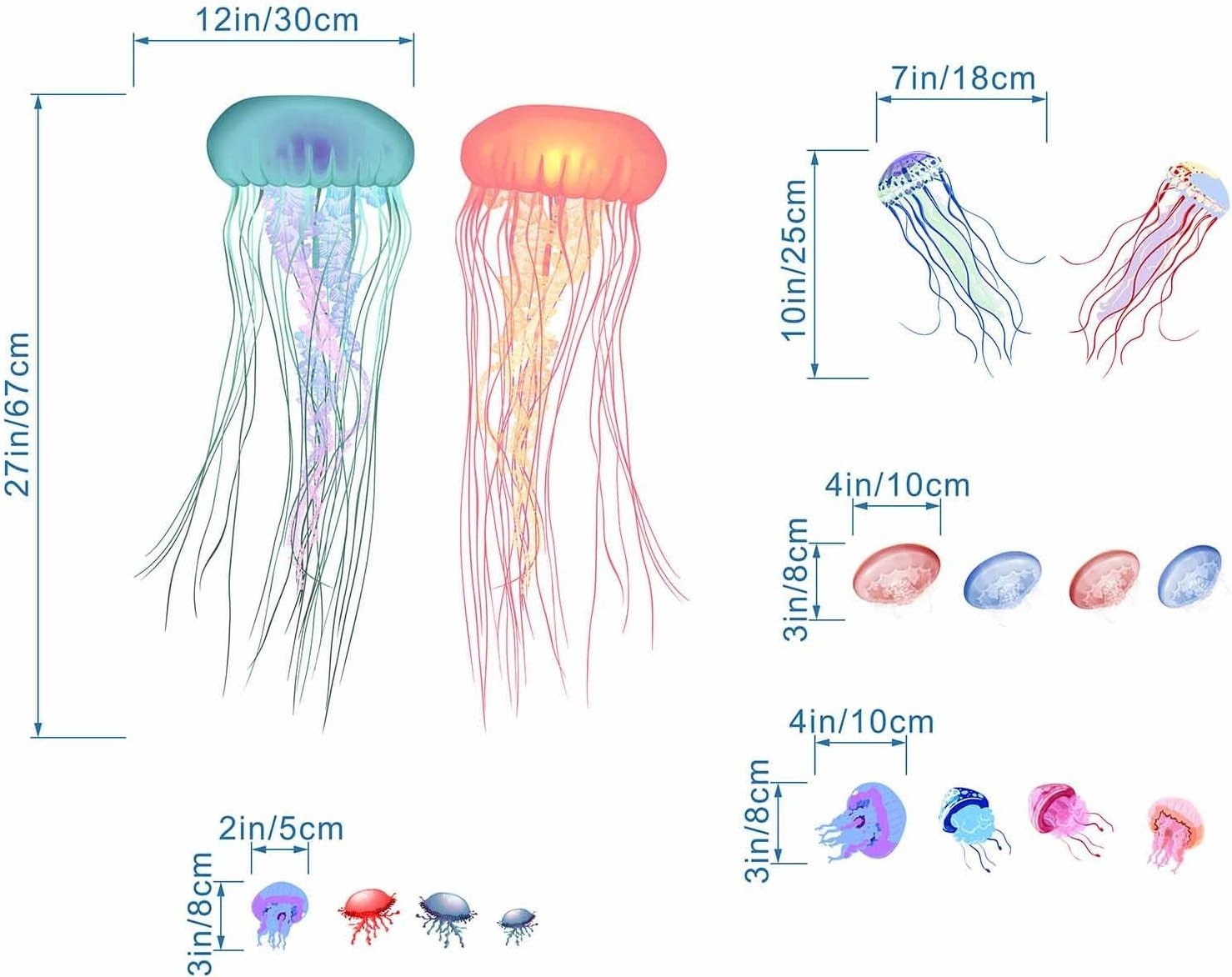 AnFigure Large Jellyfish Fish Wall Stickers Under The Sea Life Marine Animal Jel