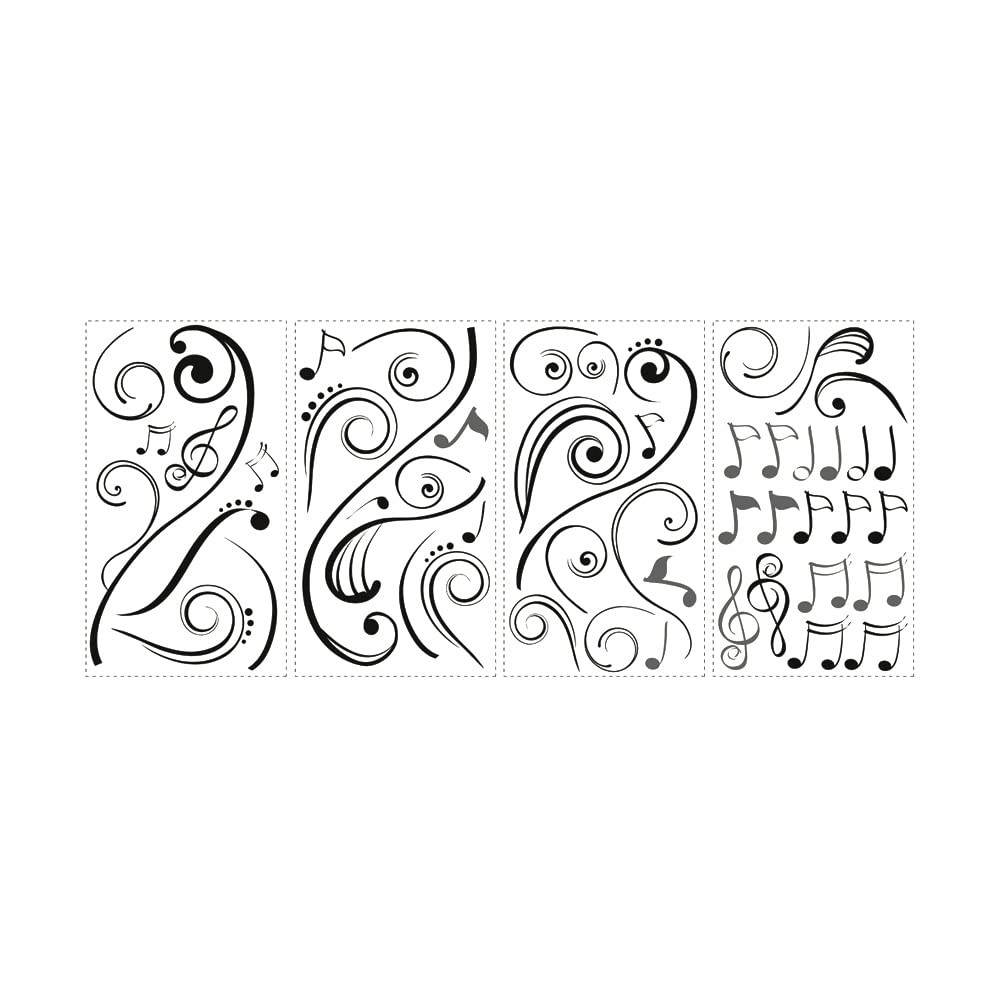 RMK2083SCS Music Note Scroll Peel and Stick Wall Decals , Black