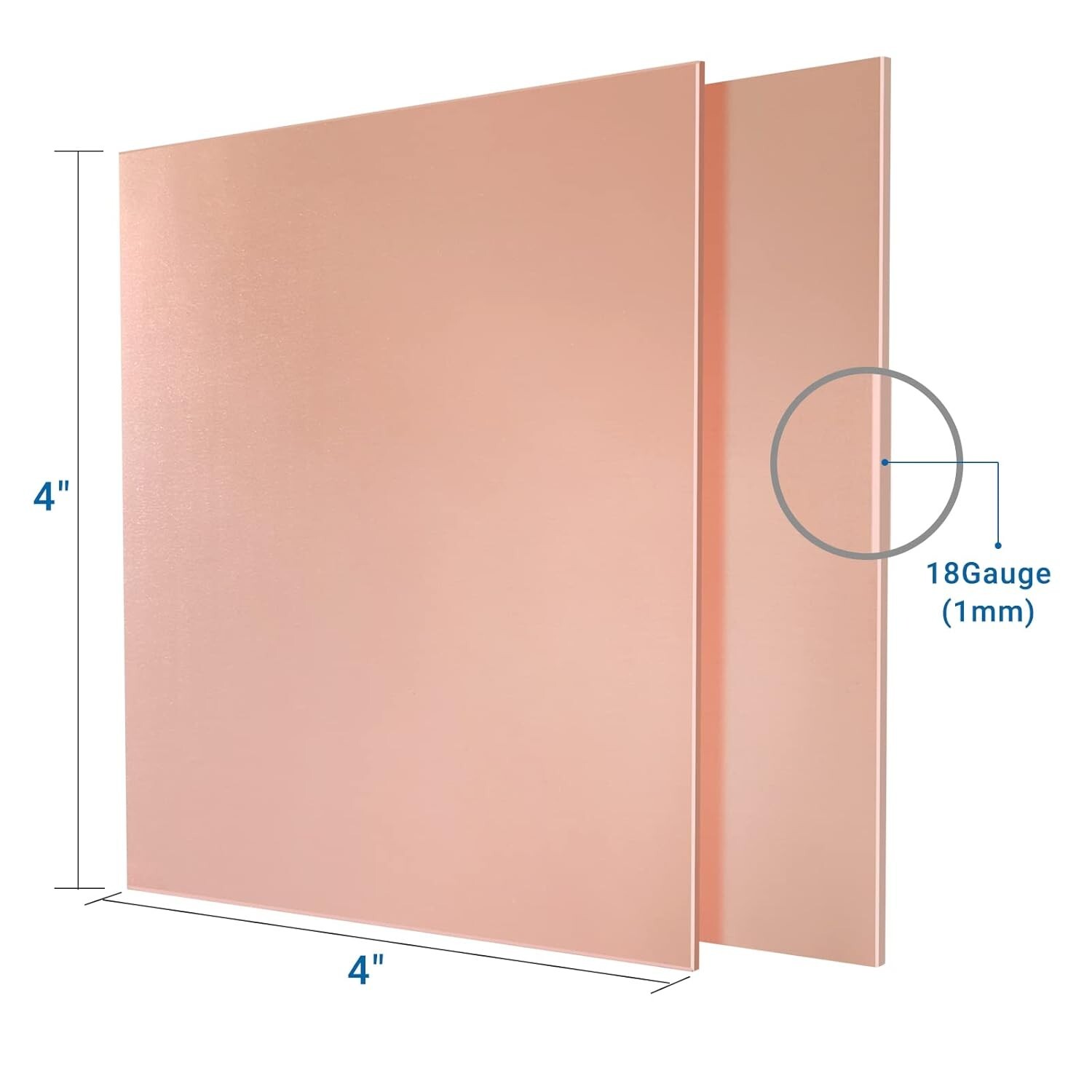 2 Pieces 99.9% Pure Copper Sheet 4″ X 4″18 Gauge1mm Thickness Film Attached Co
