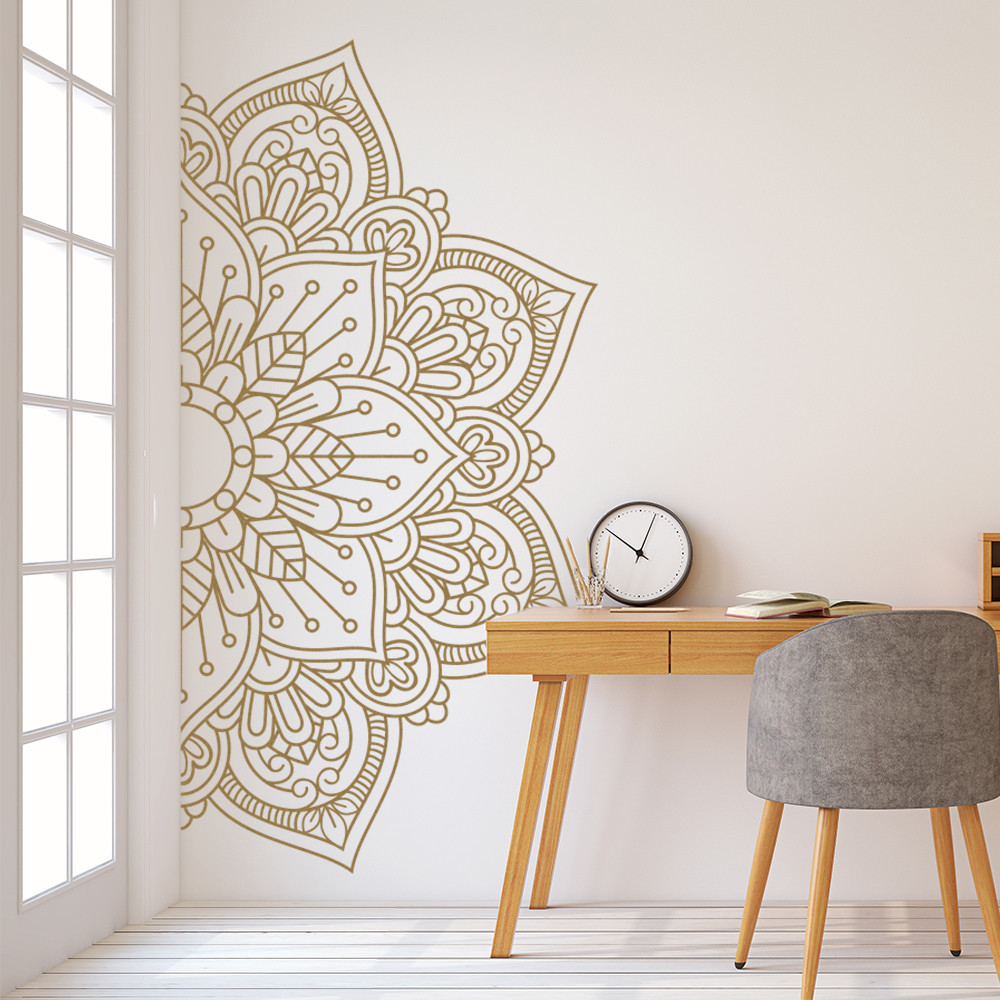 Mandala in Half Wall Sticker, Wall Decal, Yoga, Boho, Sticker for Meditation #11