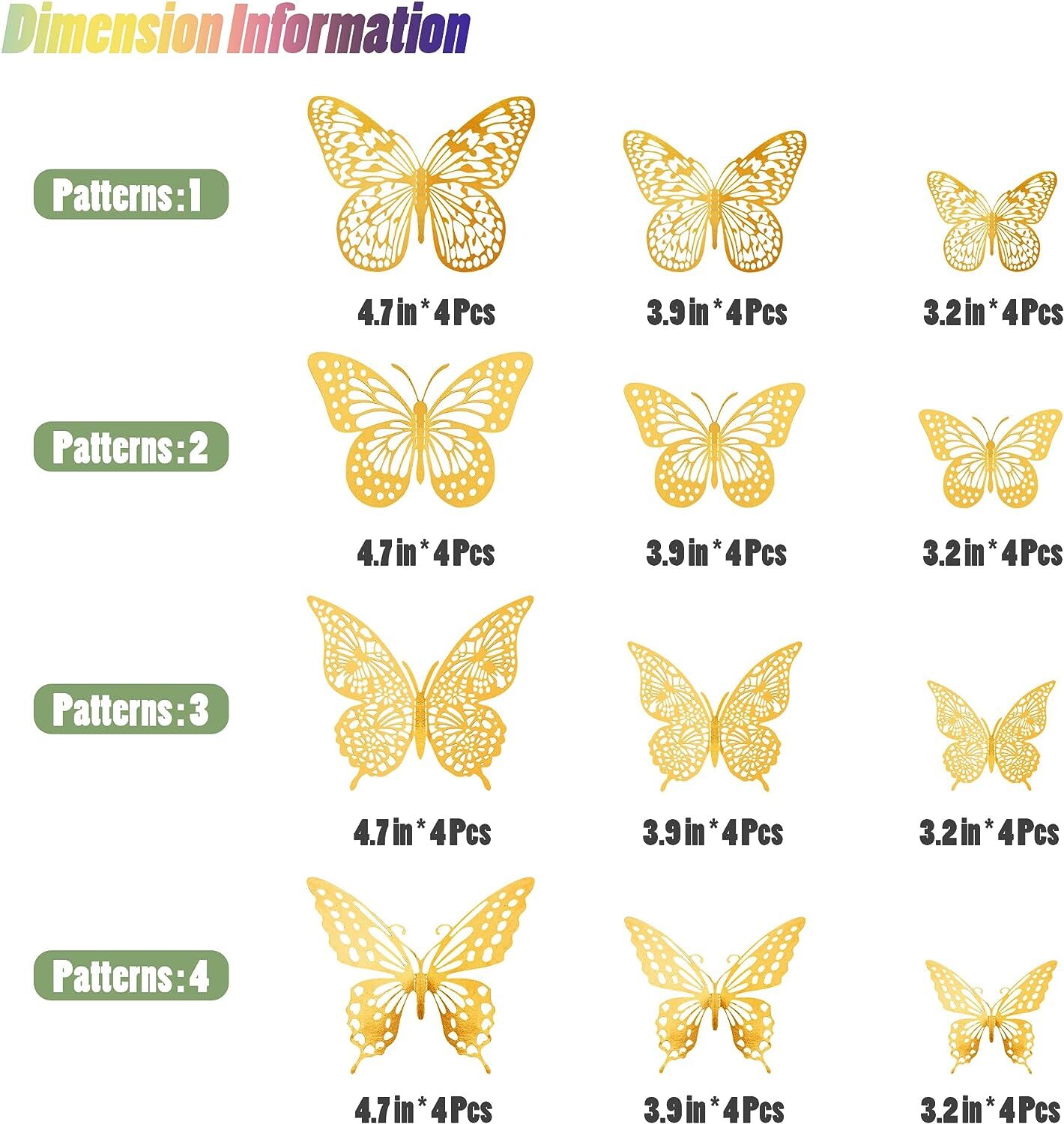 SAOROPEB 3D Butterfly Wall Decor 48 Pcs 4 Styles 3 Sizes Gold Butterfly Decorat
