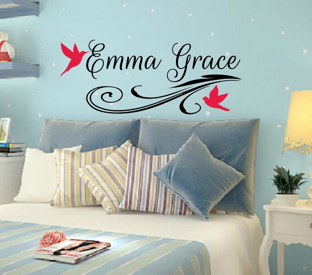 Monogram Birds Swirly – Wall Vinyl Decal Sticker Pretty Custom Name Personalized