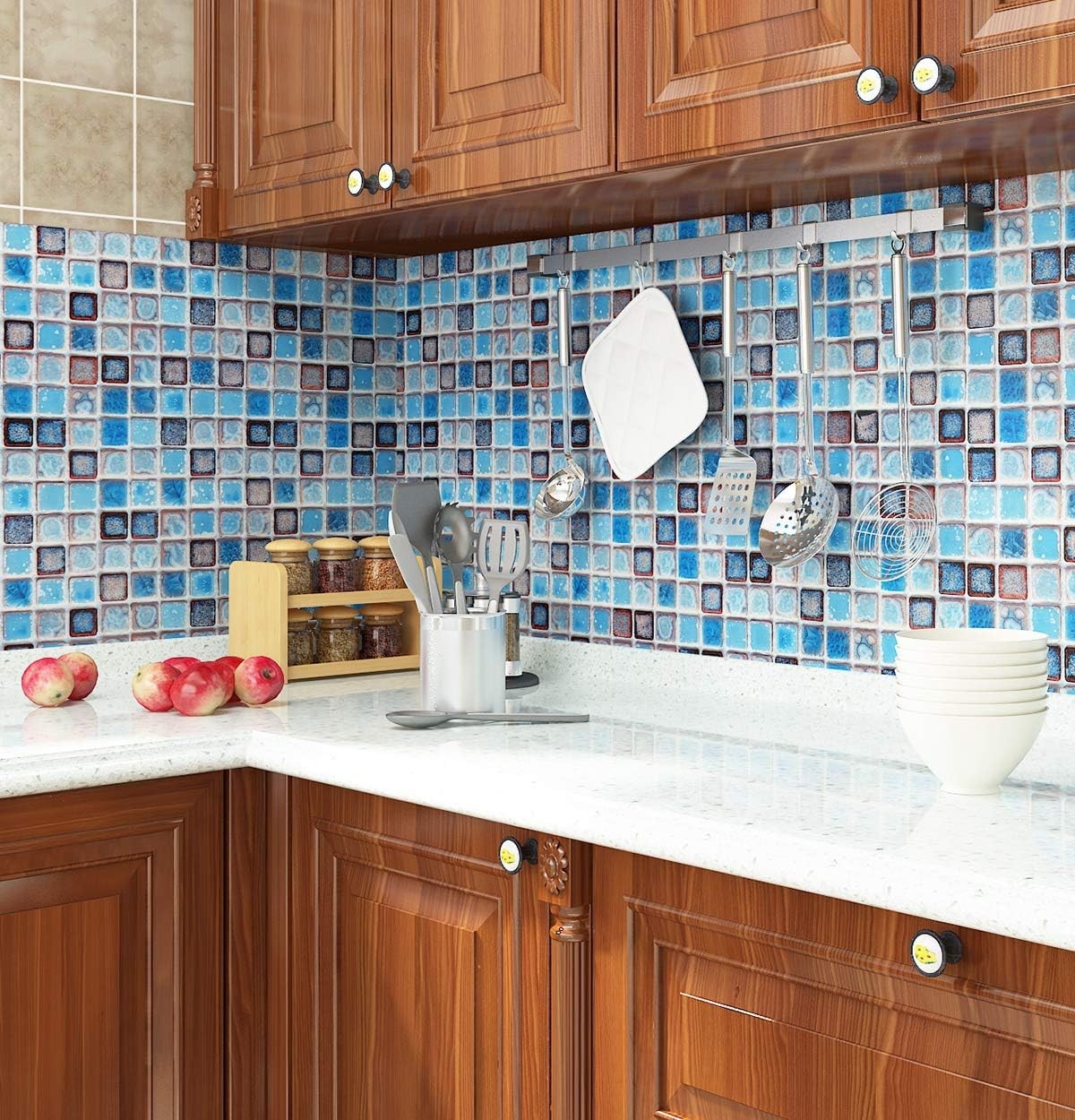 Livelynine 15.8 x 394 Inch 15.8" x 394", Blue Mosaic Tiles