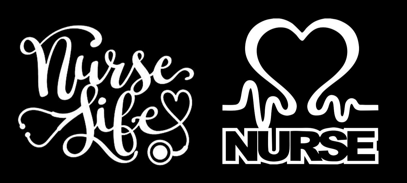 Nurse Life Stethoscope & Nurse Heart TWO 5″ White Vinyl Decals Car Truck Window