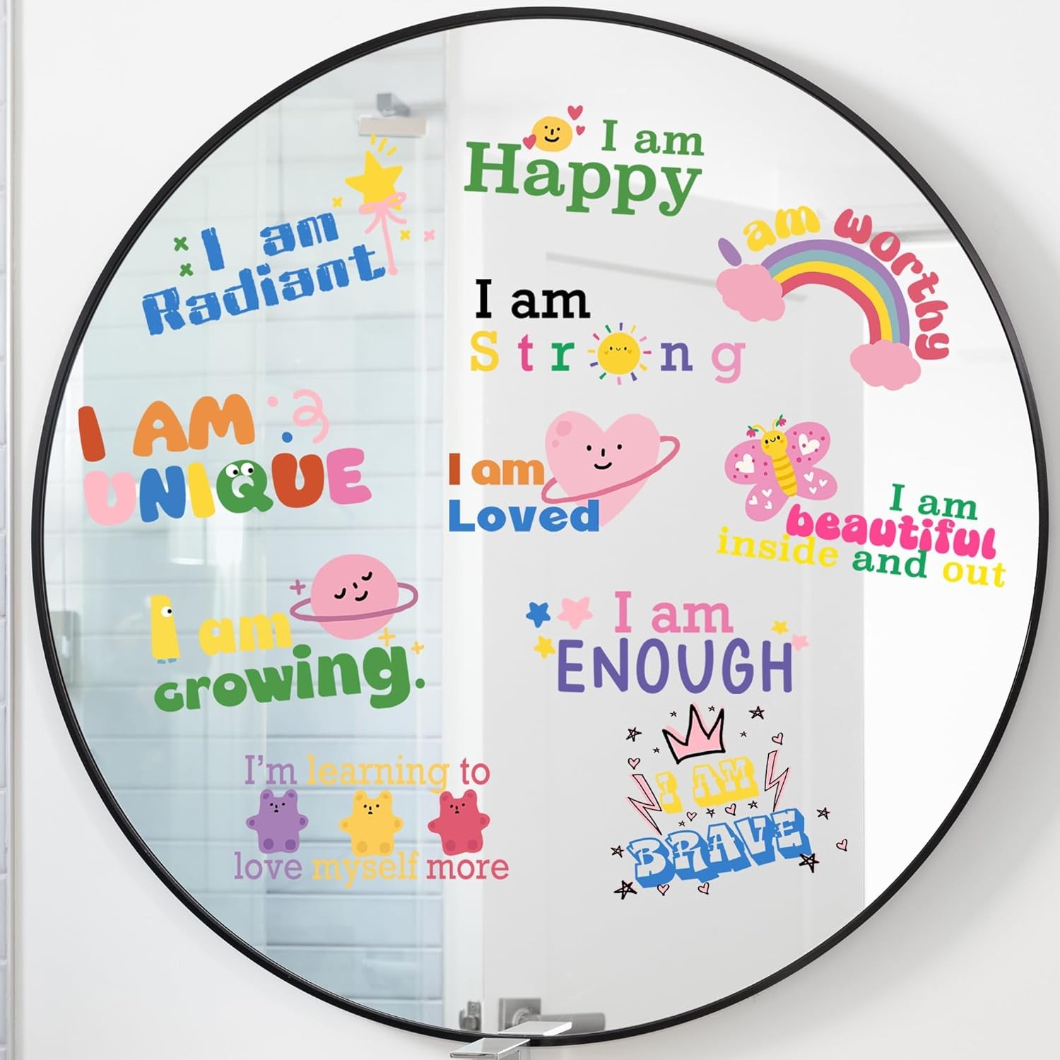 11 Positive Affirmation Mirror Stickers | Reusable Static Decals with Motivation