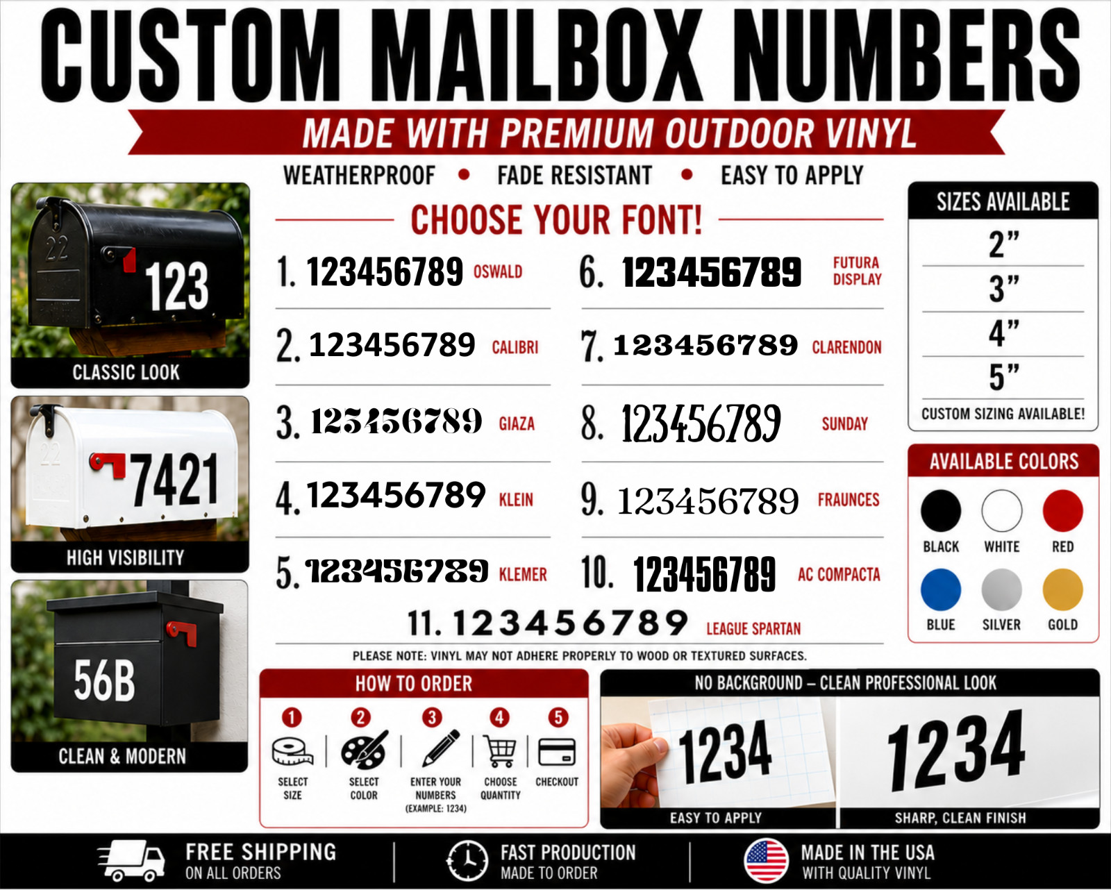 Custom Mailbox Number Decals Set of 2 – Pick Size, Color, Font, Store, Address