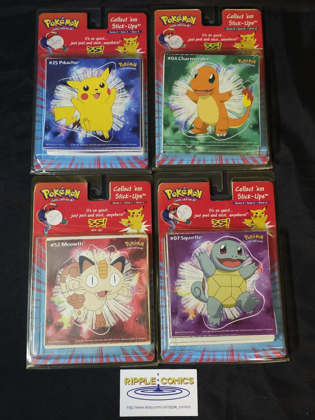 4x Pokemon Stick Ups Wall Decals 1999 series A, B, C, D Factory Sealed