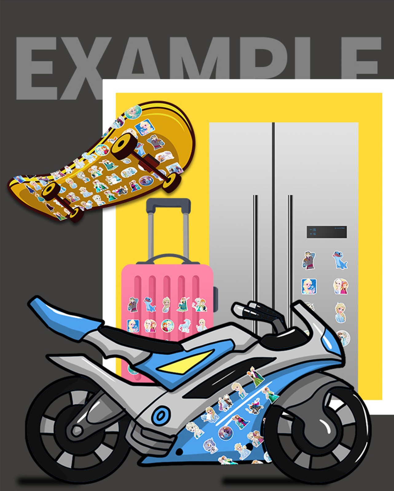 50 Pcs Stickers Disney Frozen Anna Elsa Luggage Car Phone Fridge Bottle Vinyl