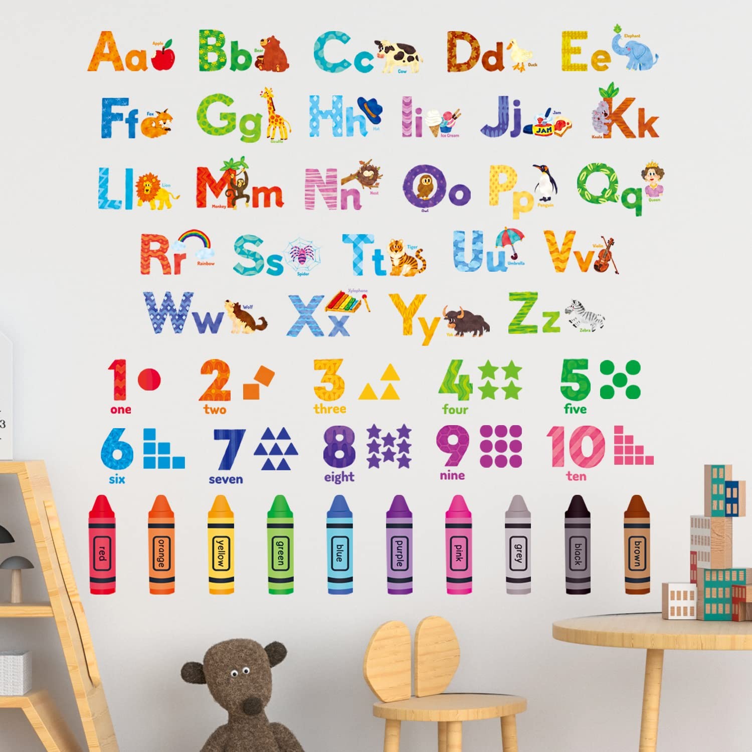 Animal Alphabet & Numbers Wall Stickers for Kids Room (DS8-8044)