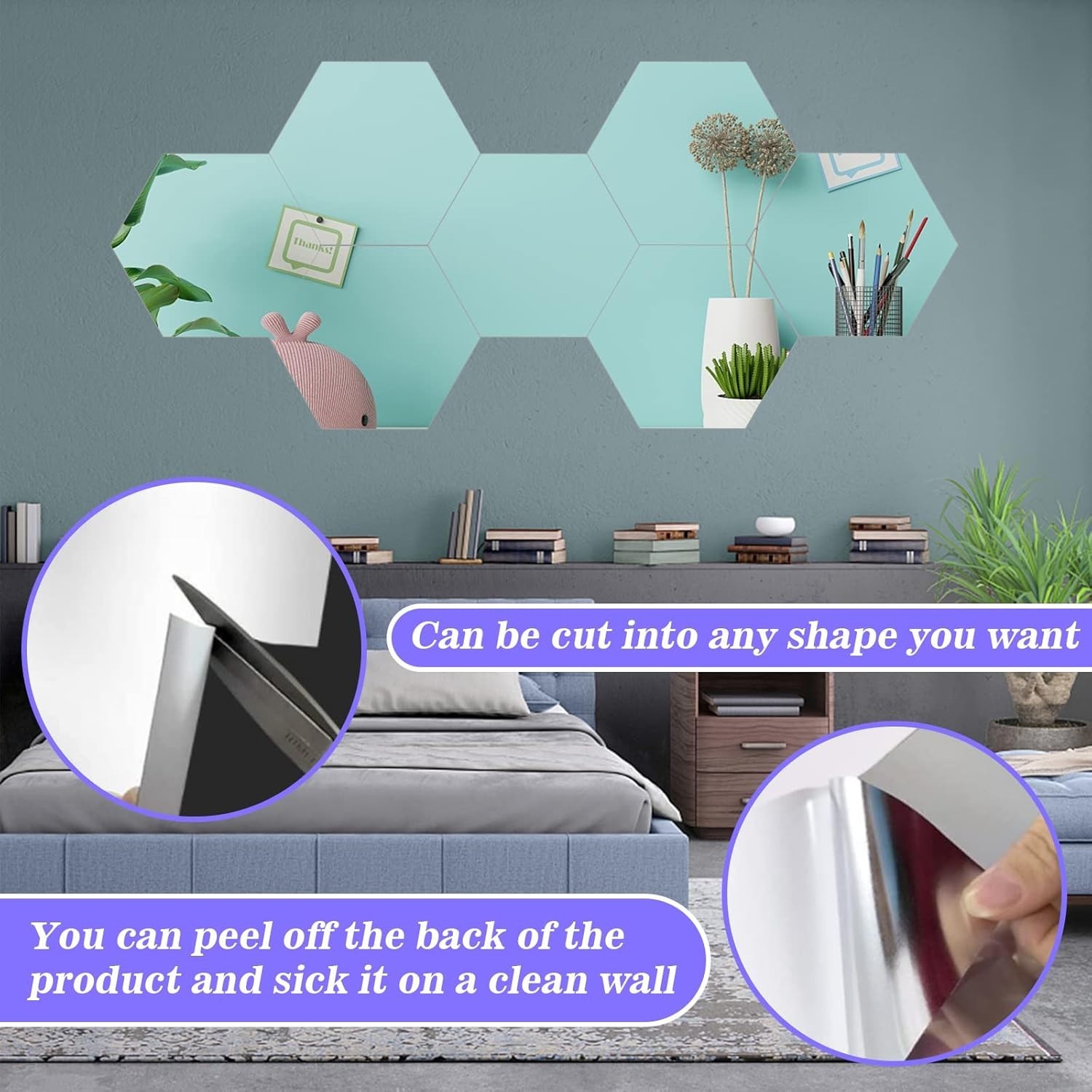 Flexible 8”x6” Acrylic Mirror Tiles – Self-Adhesive Décor for Versatile Use
