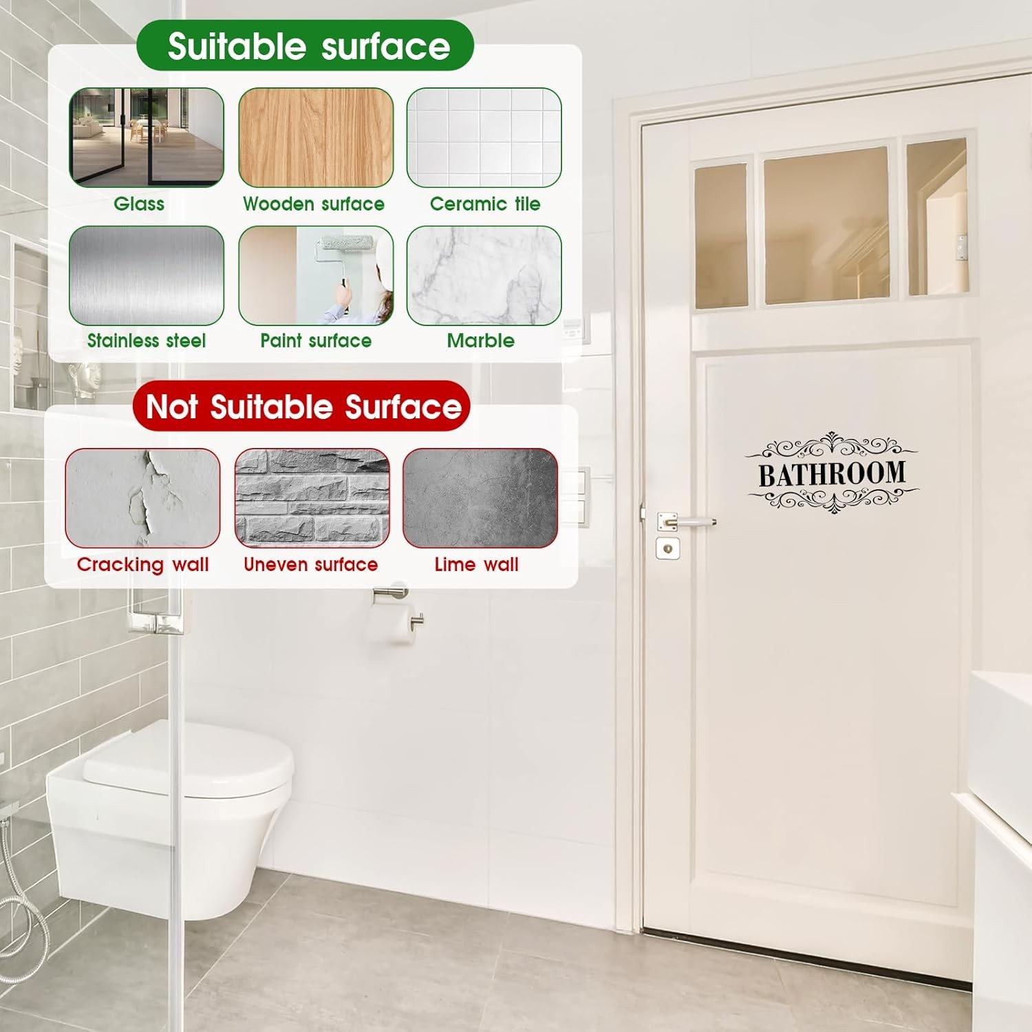 3 Pcs Pantry Room Vinyl Wall Stickers Laundry Bathroom Decal, White
