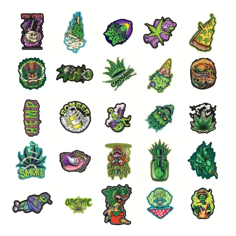 50pc Cannabis Vinyl Waterproof Stickers – Suitcases, Instruments, Windows