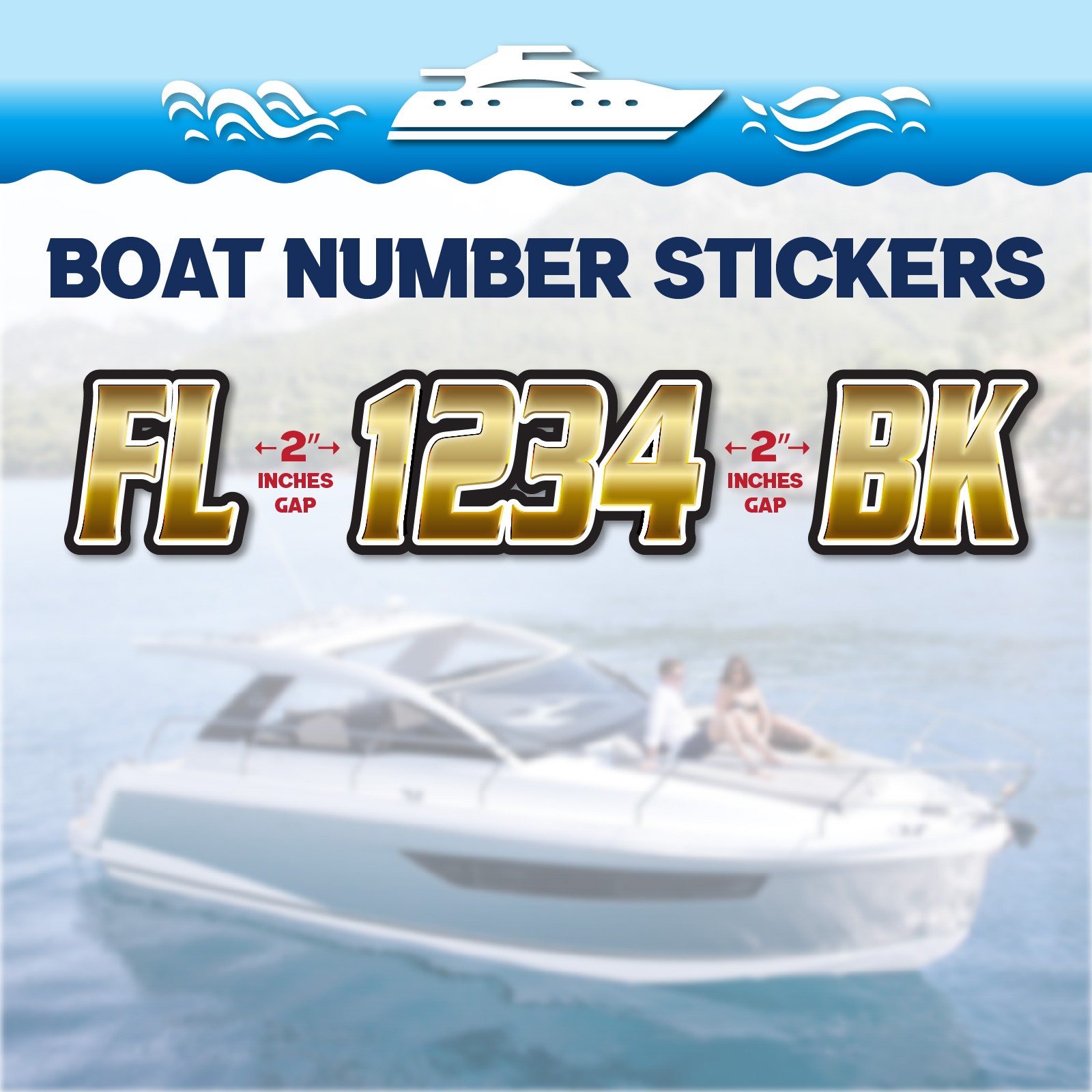 3 inch 2x Watercraft Number Custom Boat Registration Stickers3 inch 3D