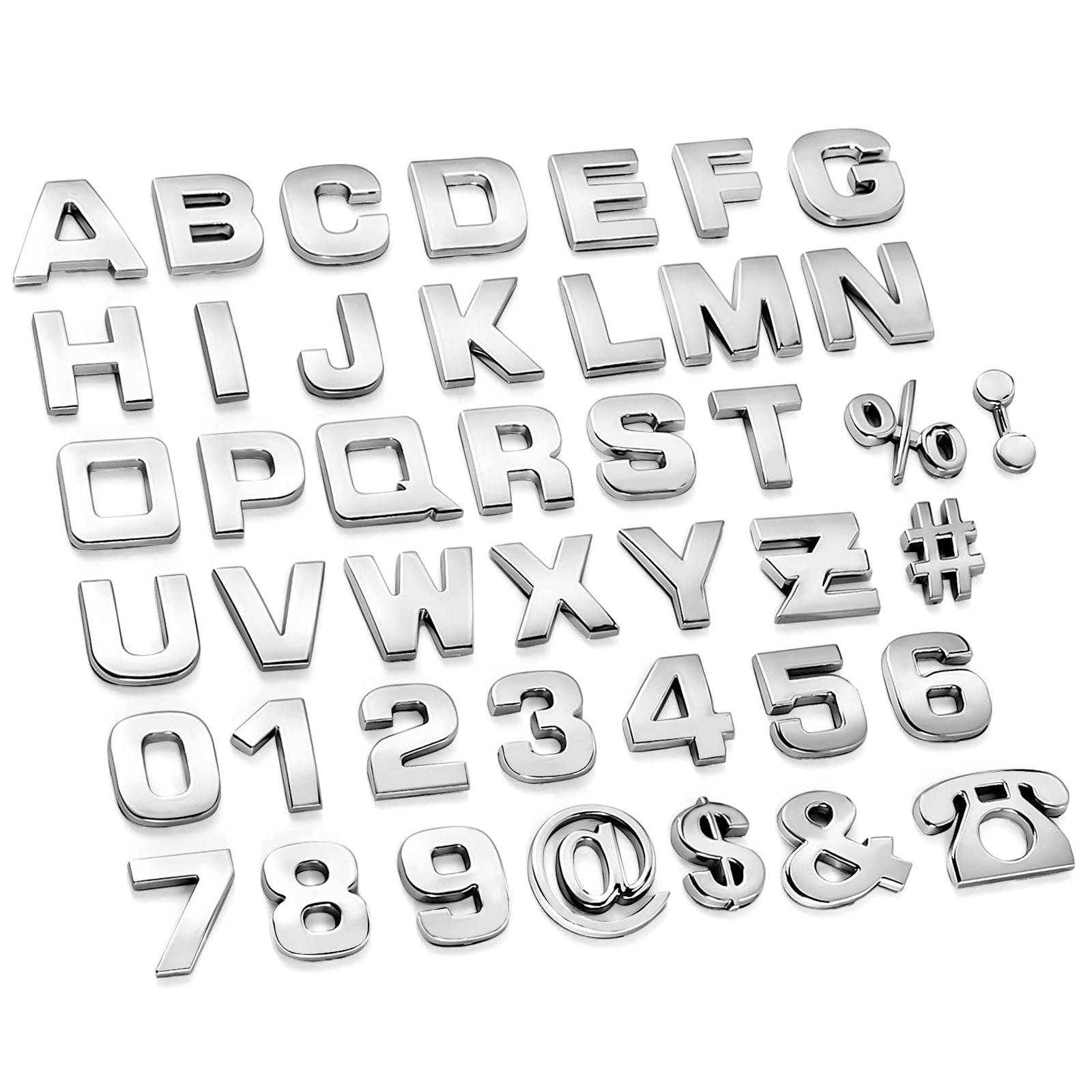 43Pcs Car Emblem Letters Sticker DIY 3D Chrome Number Symbol Badge Decal New
