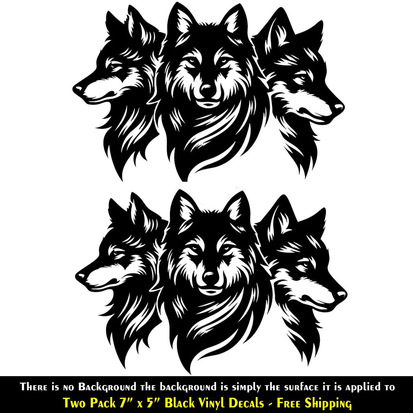 Wolf Trio Two Pack 7″ Black Vinyl Decals Vehicle Window Any Flat Surface