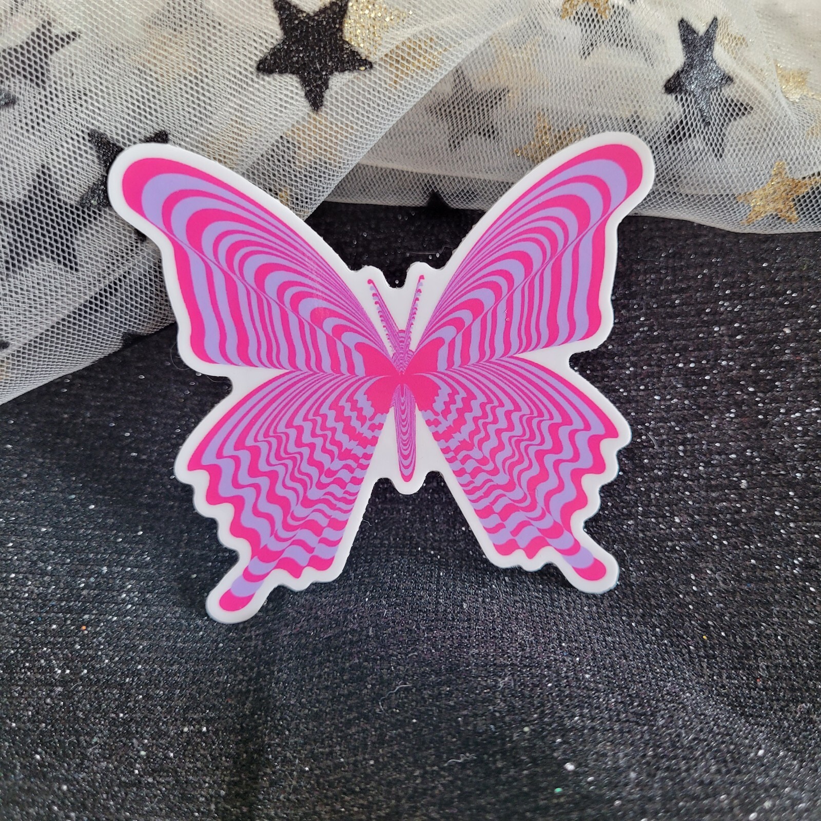 Butterfly Lover | Psychedelic Purple Pink | Butterfly Shaped Vinyl Sticker Cute