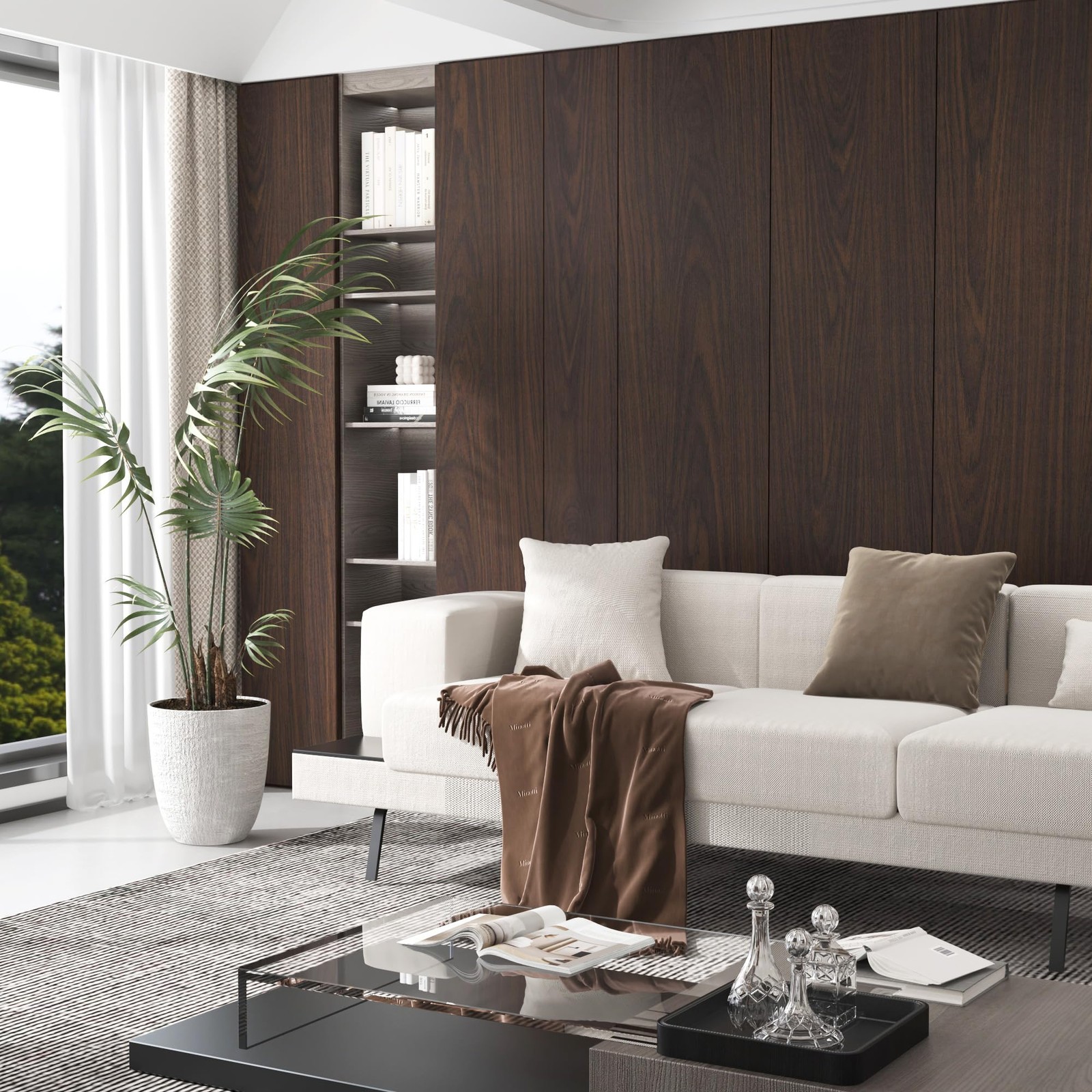 JSEVEM 16″×354″ Dark Brown Black Walnut Wood Wallpaper 16″ x 354″,