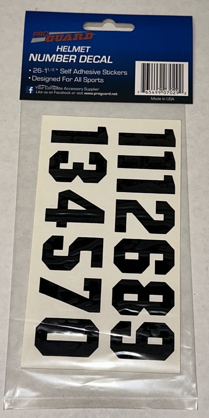 BLACK Pro Guard Number Decals 26 x 1/2″ Self Adhesive Hockey Helmet Stickers DIY