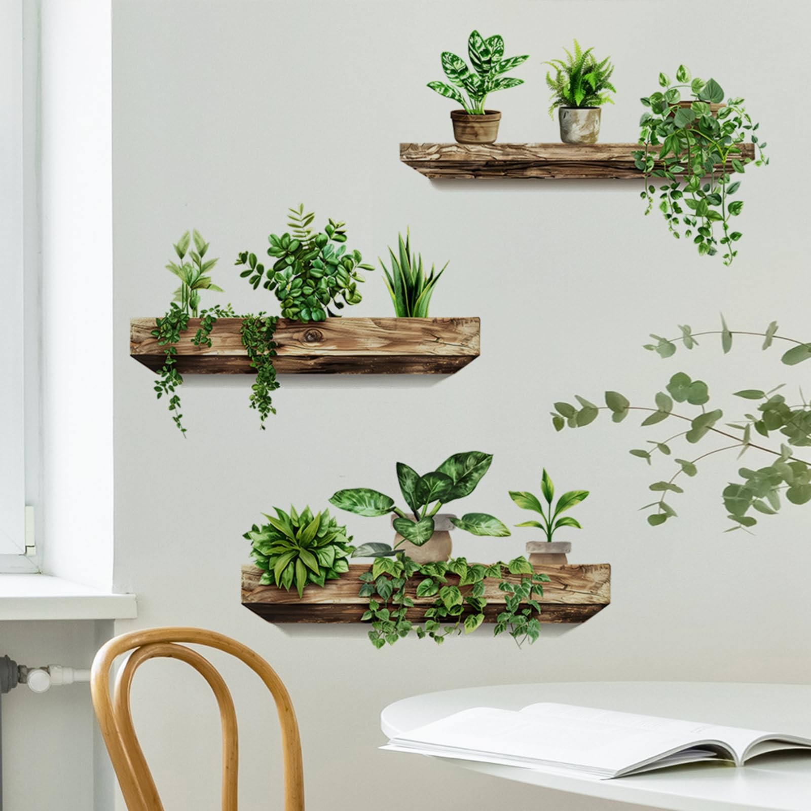 Green Plant Wall Decals 3D Bonsai Tropical Betterfly Wall Sticker Creative Vi…