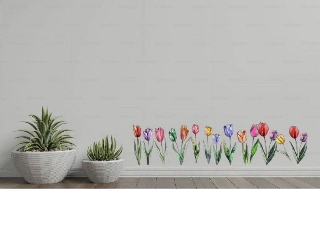 Tulip Flower Wall Decals – Colorful Watercolor Peel and Stick Vinyl Art