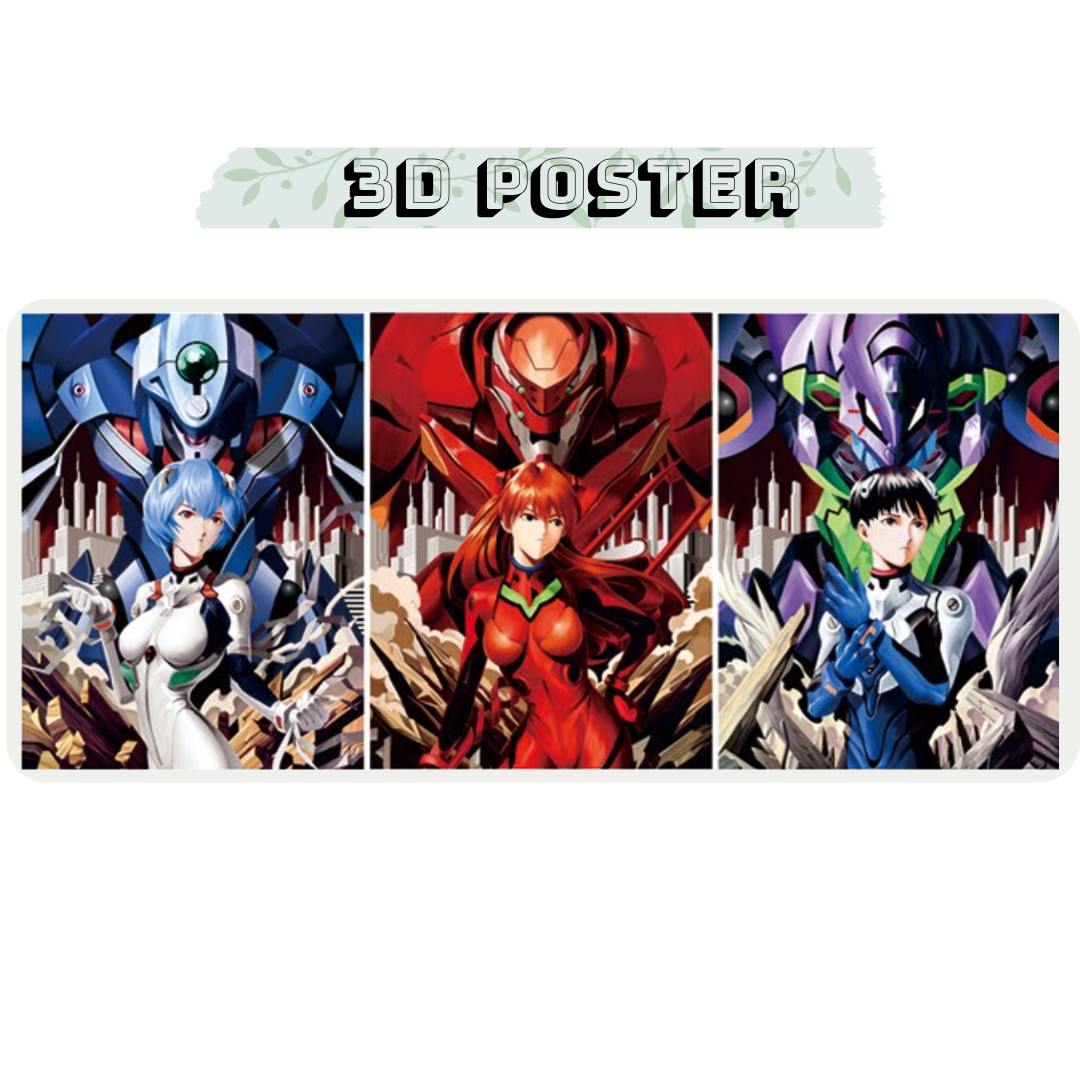 Neon Genesis Evangelion 3D Poster Shinji Ikari Rei Ayanam Asuka Langley Sohryu