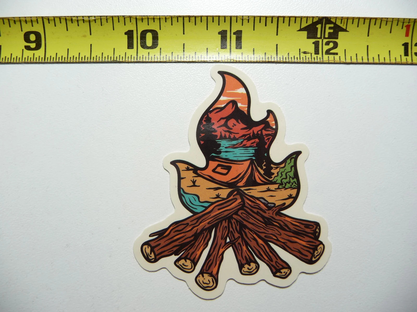CAMPFIRE TENT FIRE SMALL STICKER DECAL HIKING CAMPING WOODS GEAR PARK SCRAPBOOK