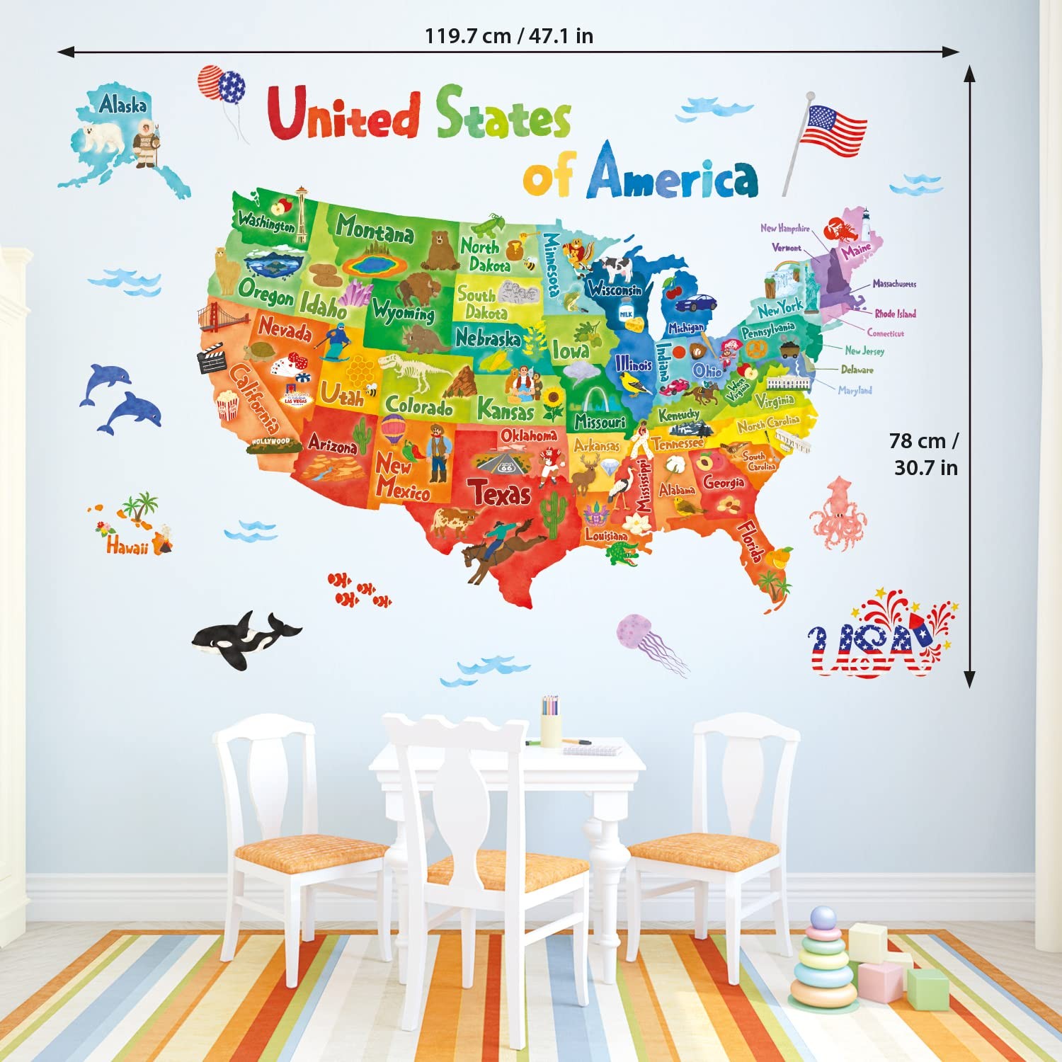 SG2-2307 Colourful USA Wall Stickers Decals Peel and Stick Removable for Nurs…