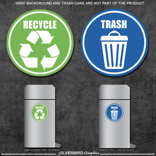 Trash and Recycle – sticker decals / home and office container / various sizes!