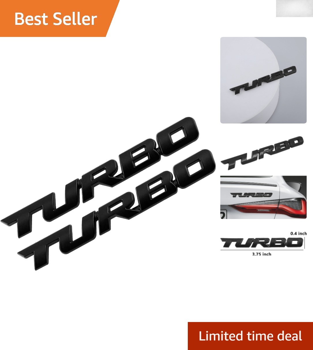 Universal 3D Turbo Emblem Badge in Black & Chrome – Dual Pack for Cars & SUVs