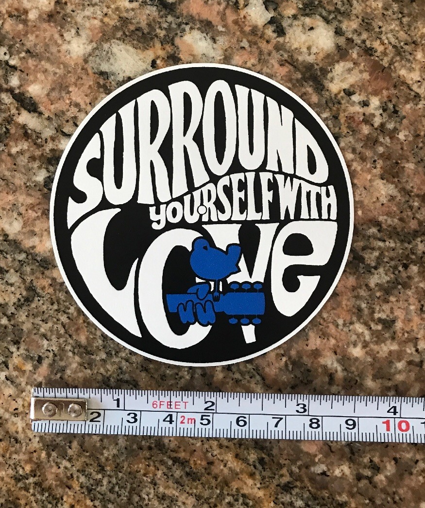 Woodstock Sticker – Peace Love Music 1969 Jimi Hendrix Joplin Santana Festival