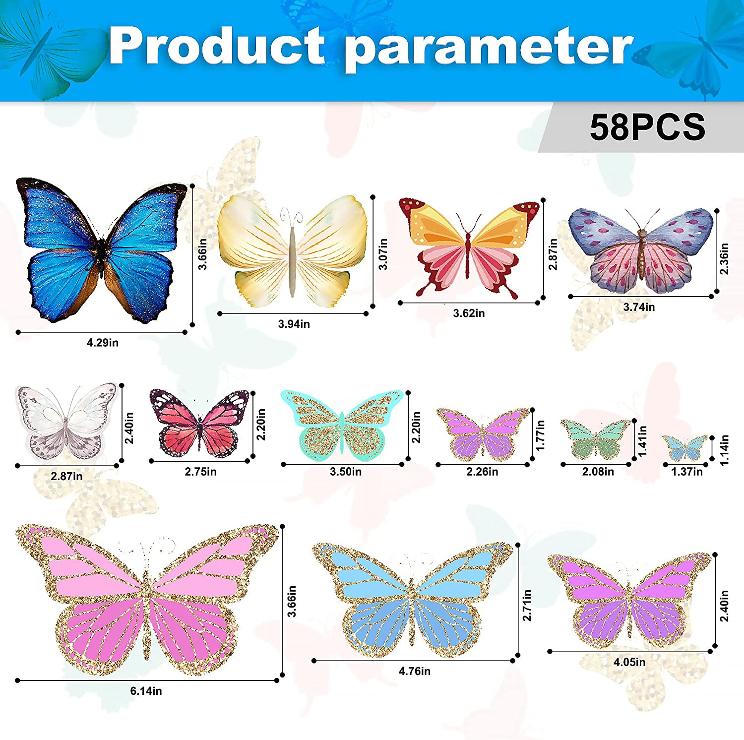 Pegatinas De Decoracion De Pared De Mariposa Brillante 58 Piezas De Calcomanias