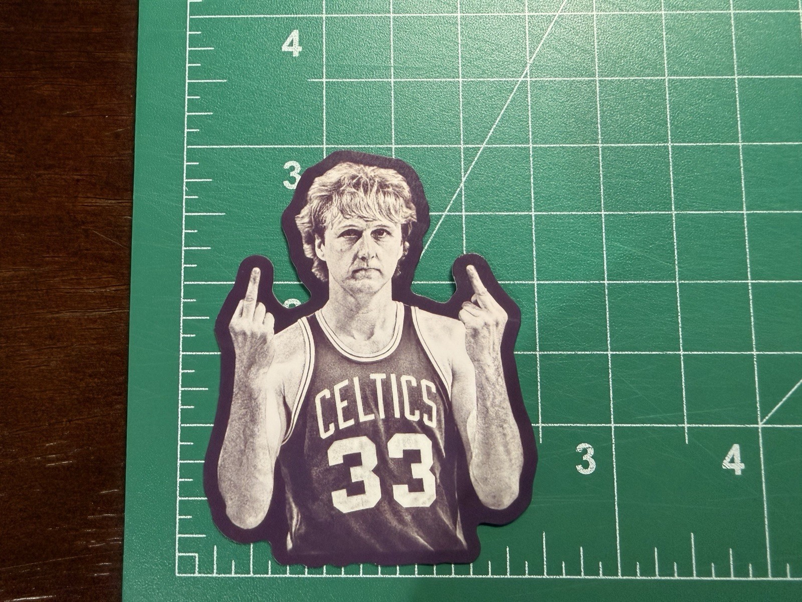 Larry Bird Middle Fingers – Flipping The Bird- Laminated Vinyl Sticker – 2″x3″