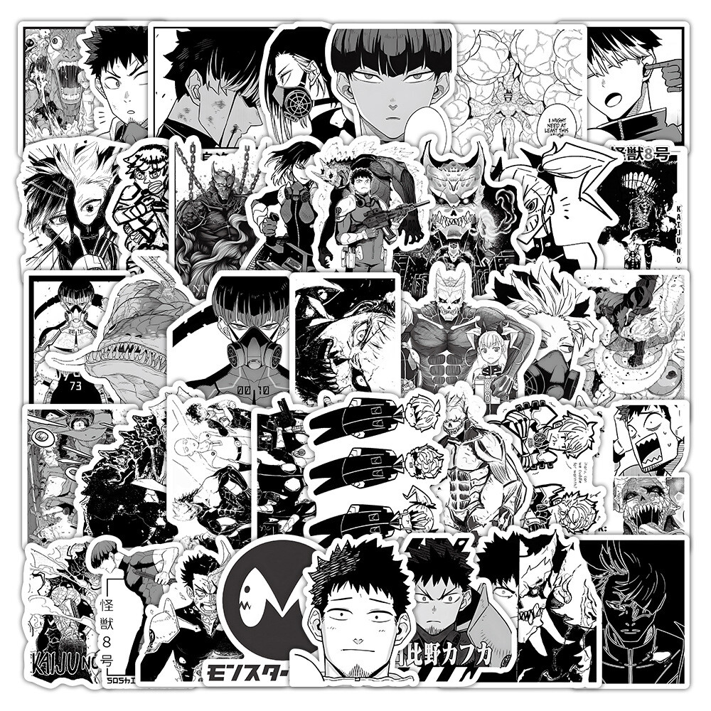 100Pcs Black and White Kaiju No. 8 Anime Sticker for Teens Girls Water Bottles