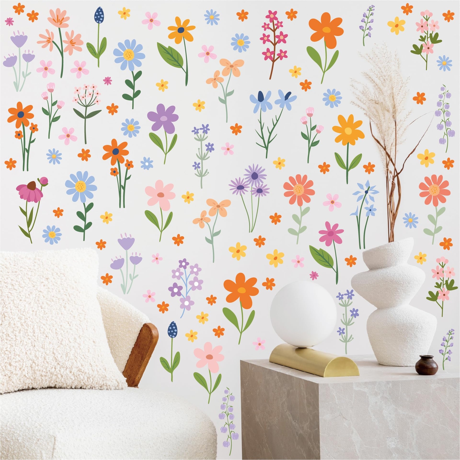 Flower Wall Decals – 8 Sheets 102 Pcs Spring Themed Wildflower Wall Stickers