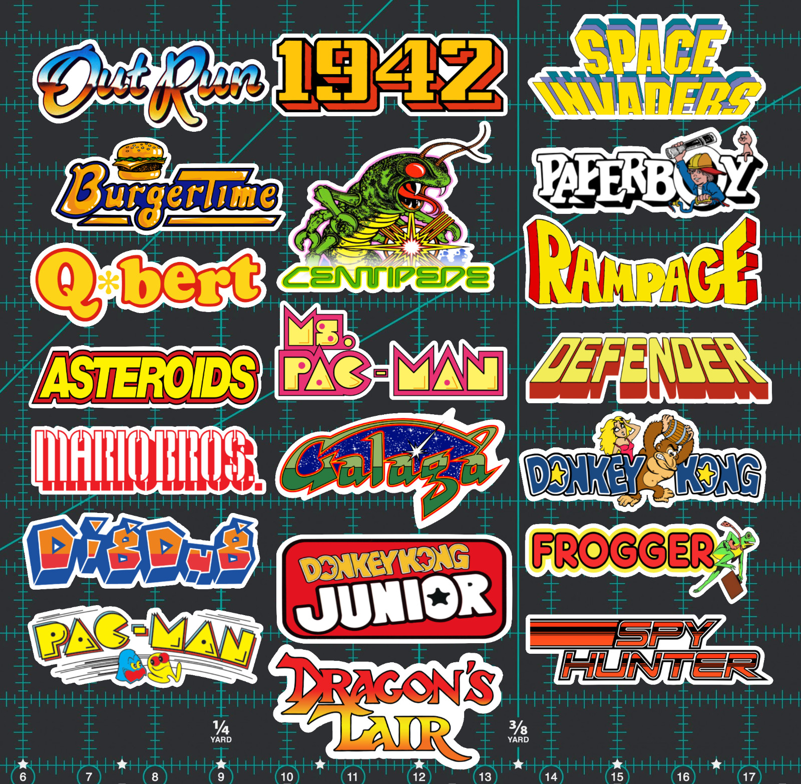 20 Classic Arcade Logo Stickers – White, Clear or Holographic – Vinyl