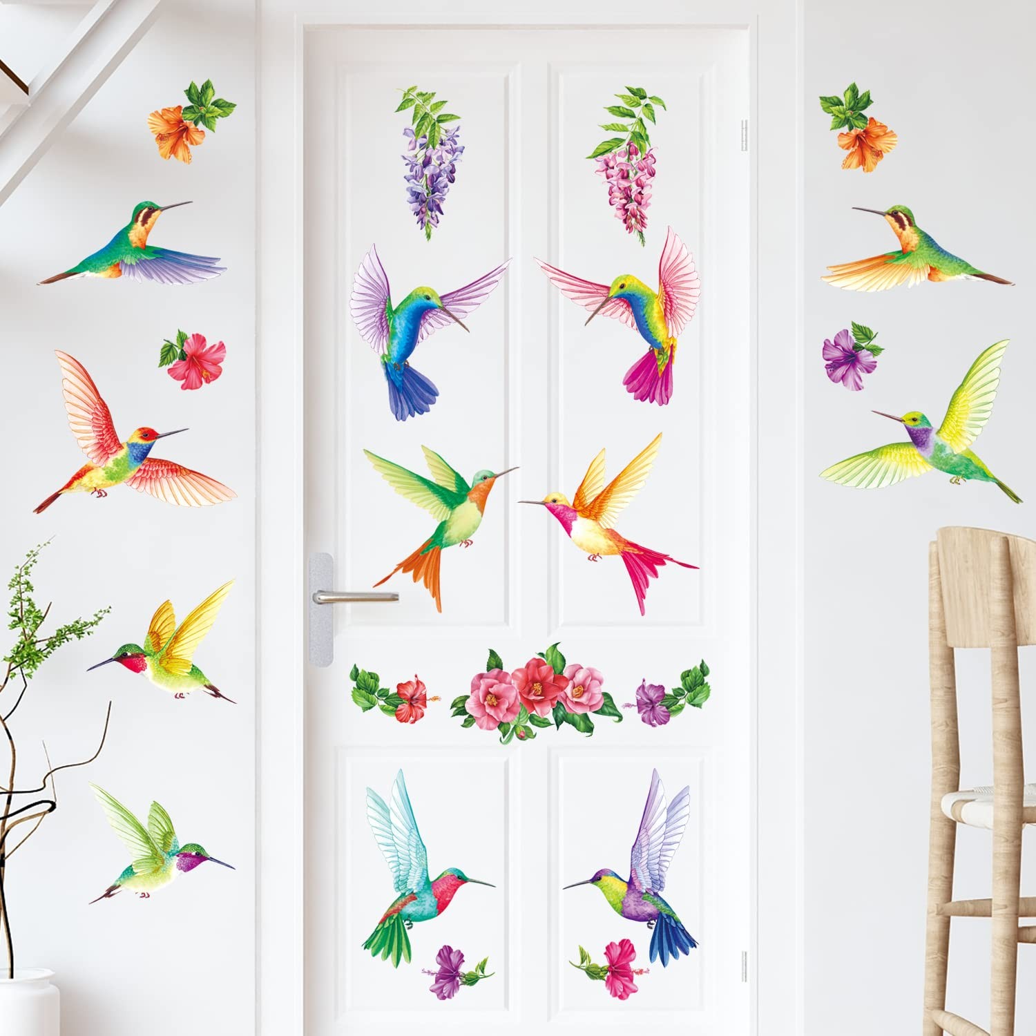 DS-8060 Tropical Flowers and Hummingbirds Wall Decals Stickers Room Bedroom L…