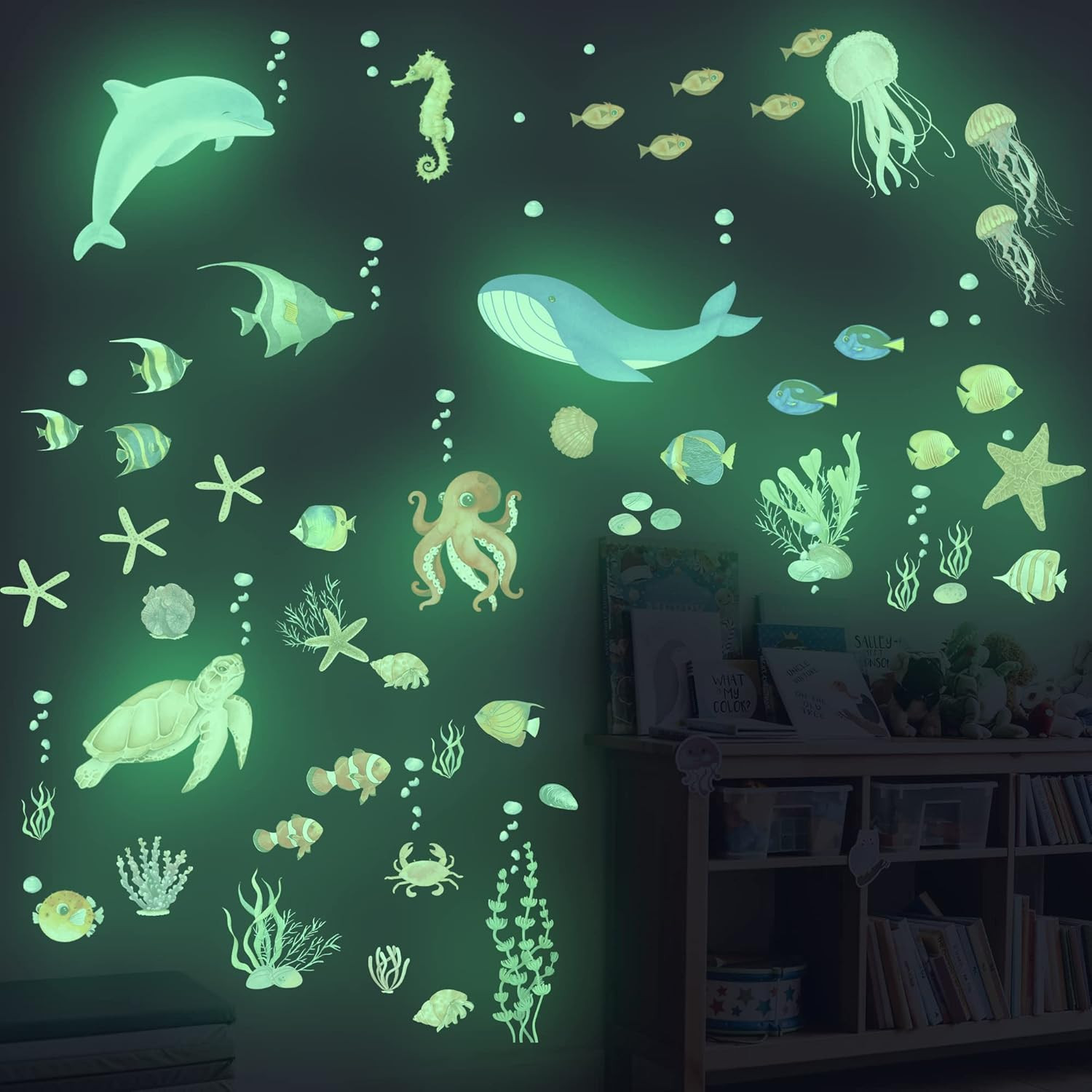 Sea Turtle Ocean Fish Wall Decals Glow in The Dark, Under The Sea Life Animals S