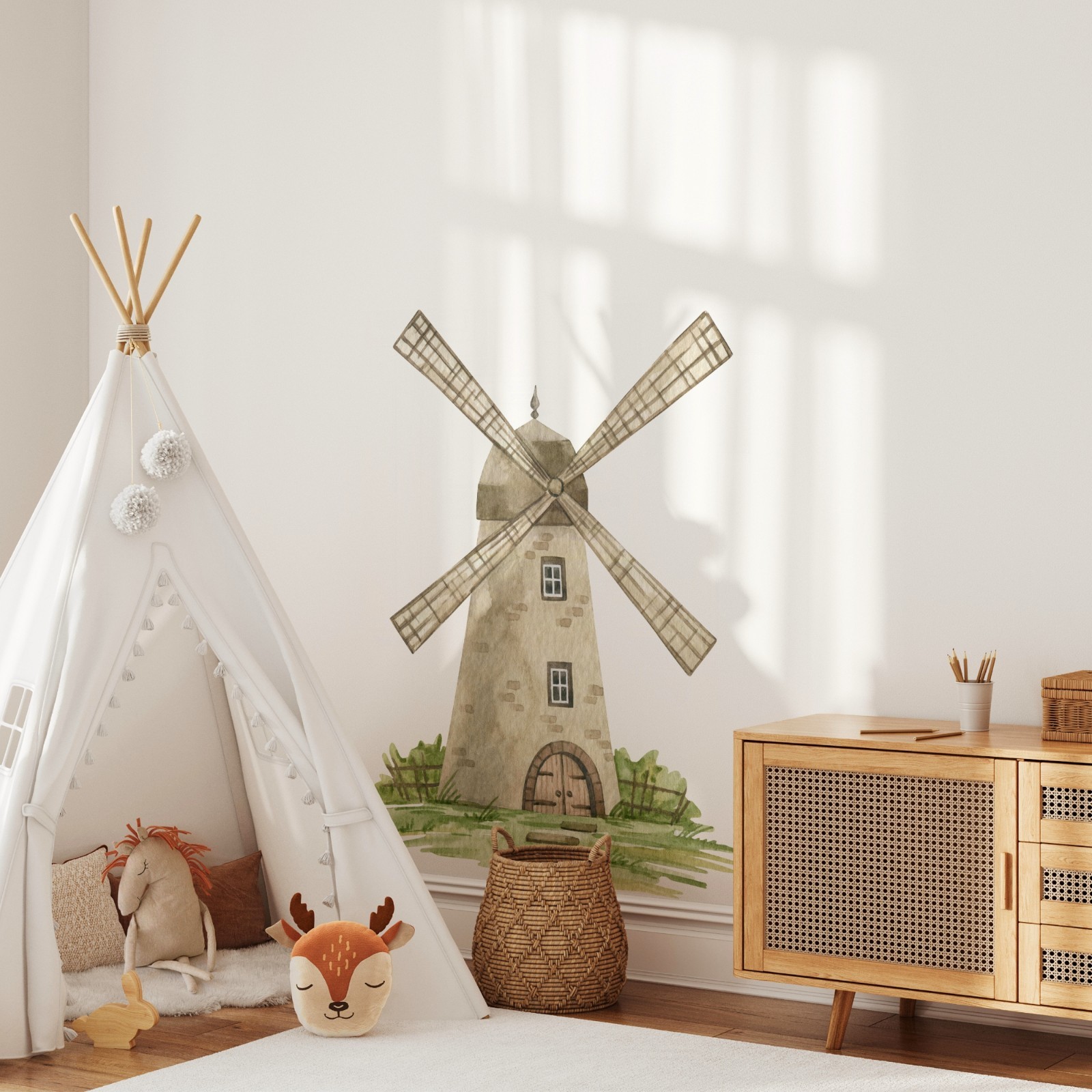 Windmill Wall Decal Fabric Wall Art Sticker Cottagecore Farm Nursery Decor