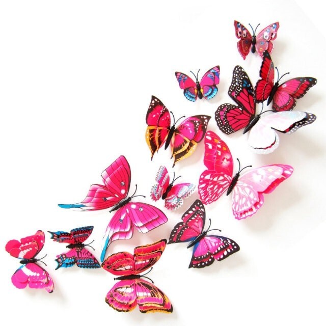 12Pcs 3D Butterfly Wall Decal Removable Sticker Bedroom Home Party Decor Red