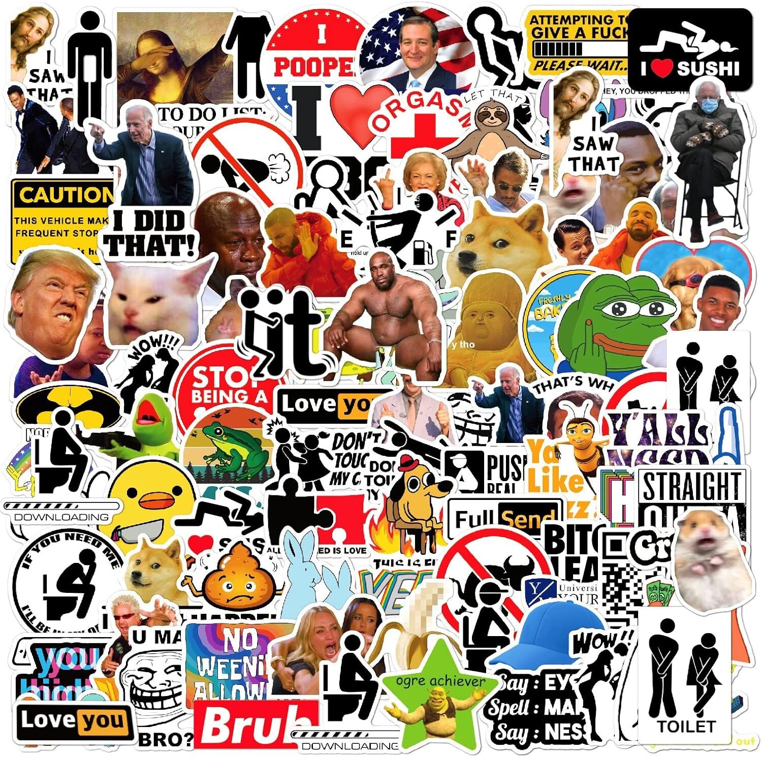 105pcs Funny Stickers for Adults, Prank Meme Dirty Large Sticker Pack for Light