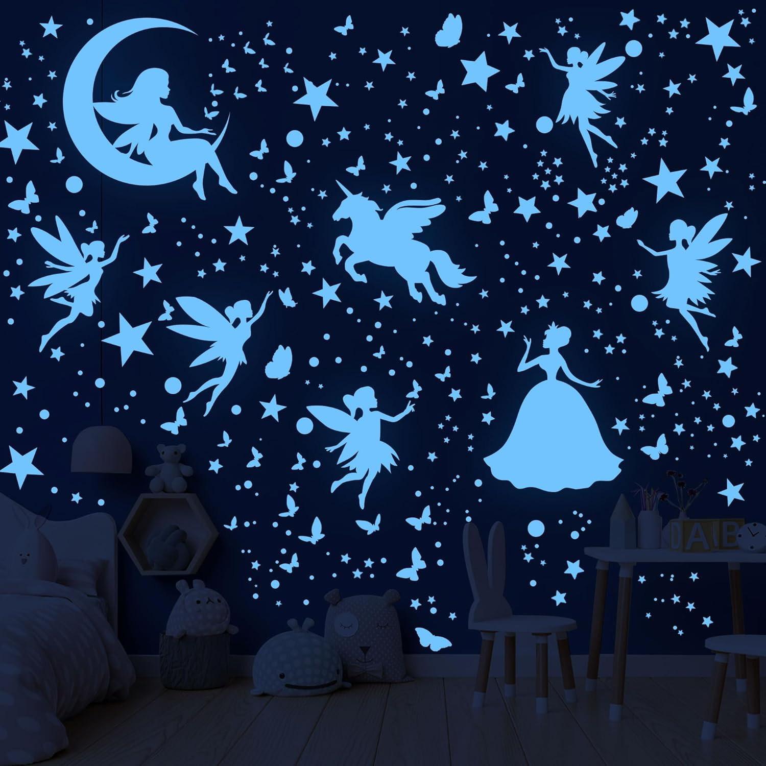 Glow in the Dark Stars Unicorn Wall Decals for Kids Nursery and Bedroom Decor
