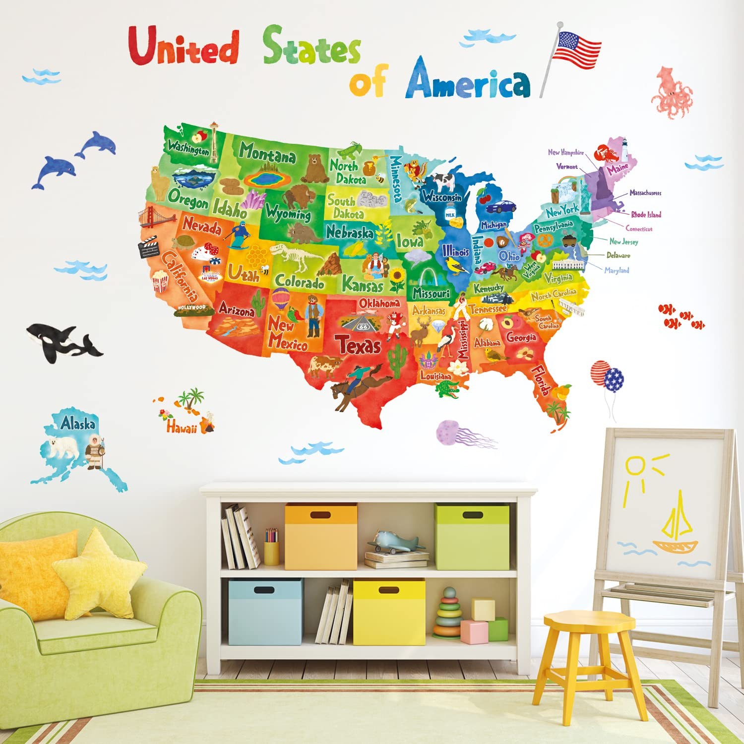 SG2-2307 Colourful USA Wall Stickers Decals Peel and Stick Removable for Nurs…