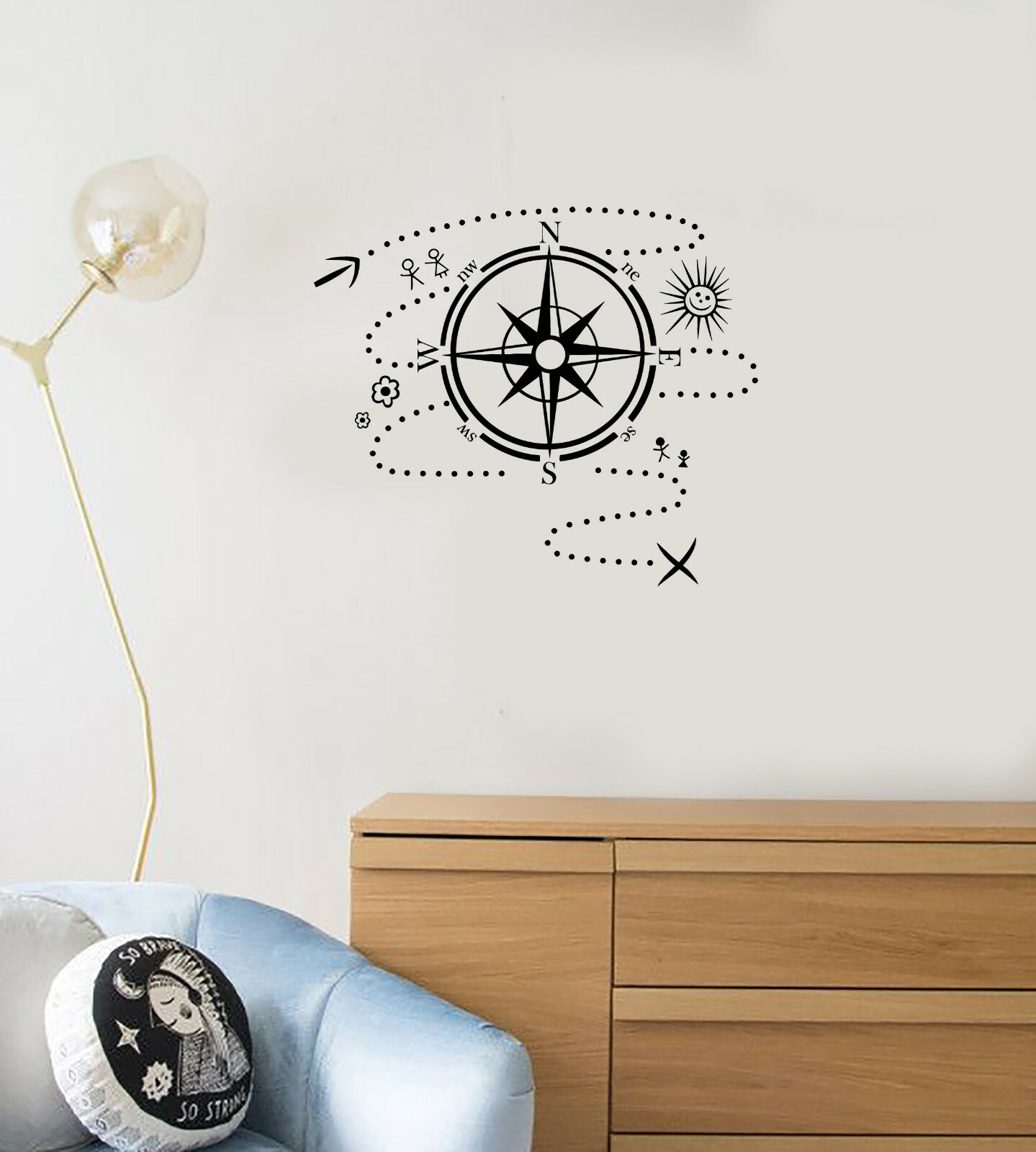 Vinyl Wall Decal Compass Map Adventure Child Kids Room Decor Stickers (ig5680)