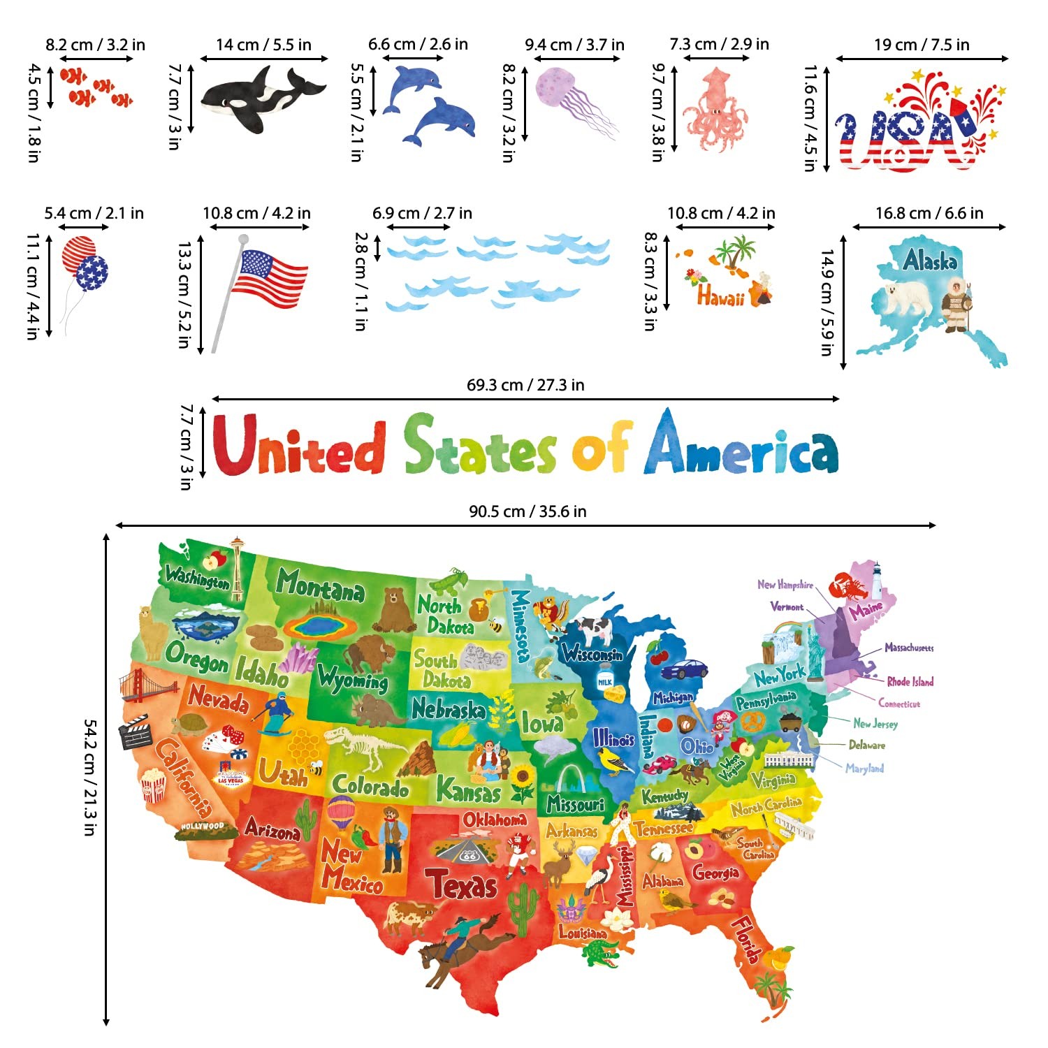 SG2-2307 Colourful USA Wall Stickers Decals Peel and Stick Removable for Nurs…
