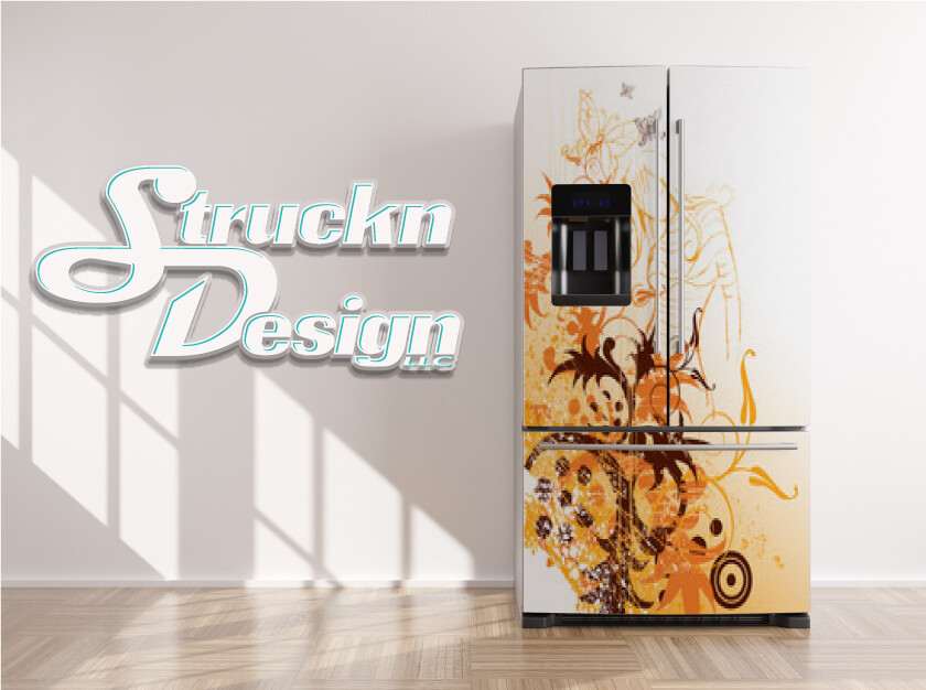 Floral Design Brown Beige Orange Fridge Freezer Wrap Side Door Vinyl Decal