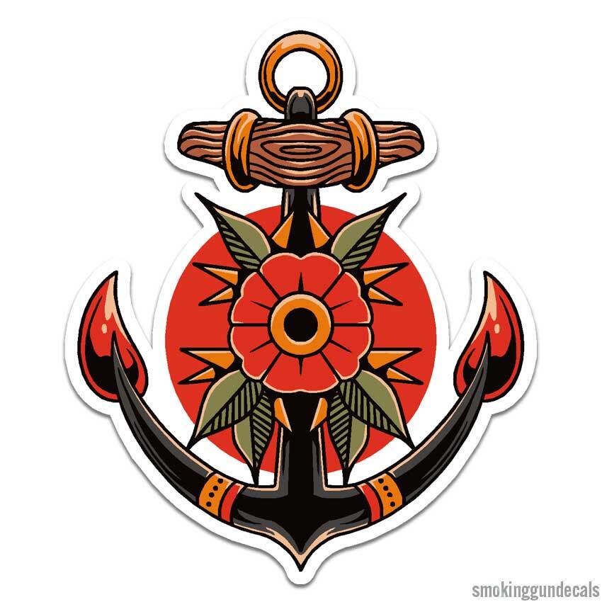 Ship’s Anchor Poppy, Vinyl Decal Sticker, Indoor Outdoor, 3 Sizes, #12668