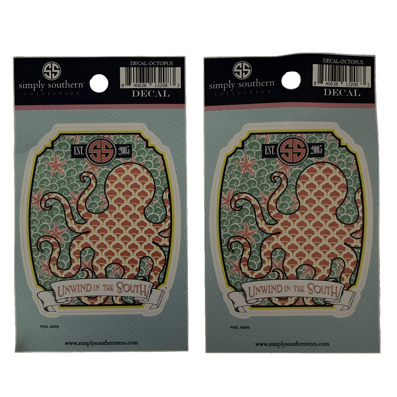Two Simply Southern Octopus Decals Stickers “Unwind In The South”