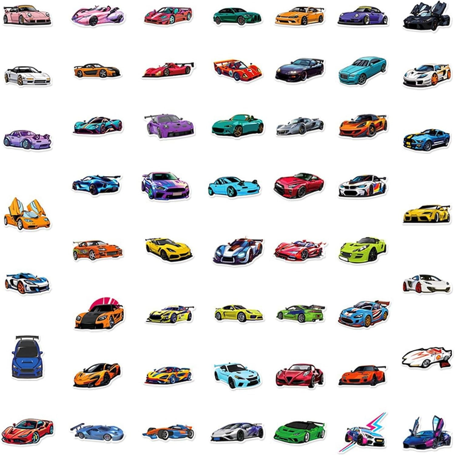 50pcs Kids Car Stickers Pack Waterproof Vinyl Racing Sports Cartoon Decals Set